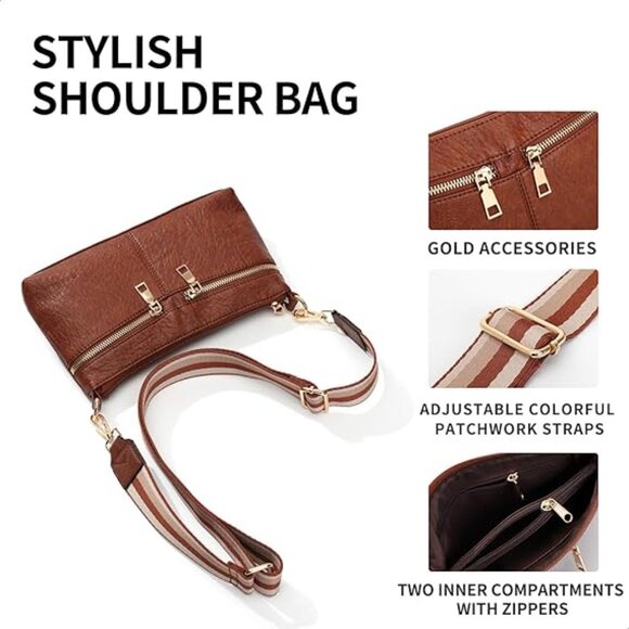 NEW! Trendy Faux Leather Purse/Crossbody/Shoulder Bag w/Detachable Woven Strap - Picture 5 of 13